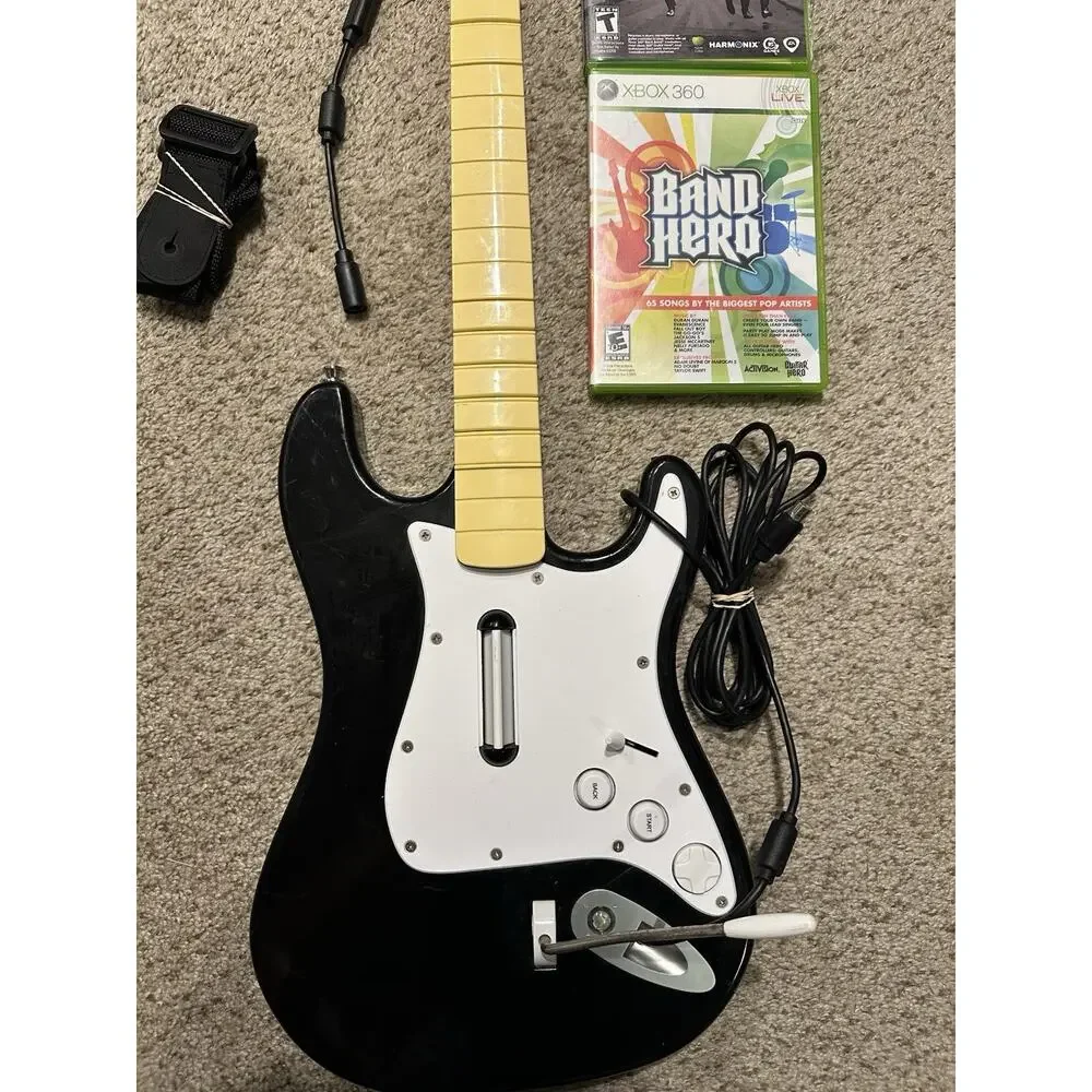 Rock Band Xbox 360 Wired Guitar Bundle w/ 2 Games Tested RockBand Fast Shipping